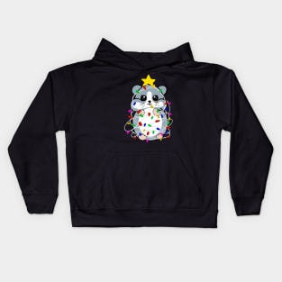 Grey hamster in Christmas lights and star Kids Hoodie